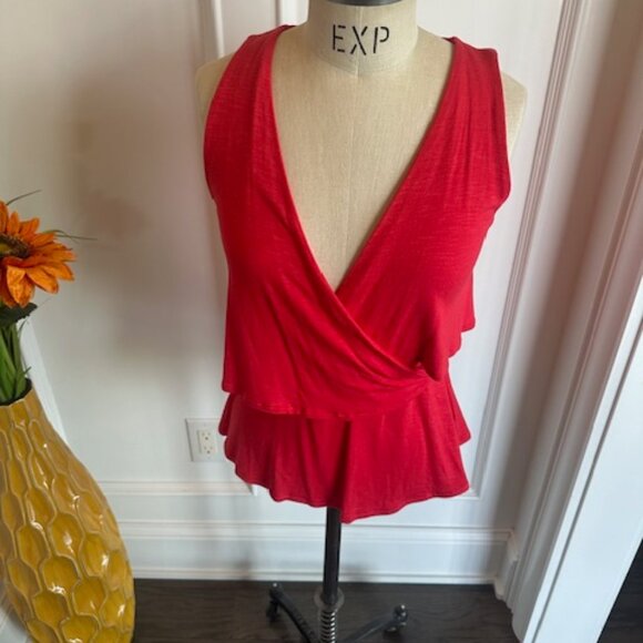 Deletta Anthropologie NWT Coral Red Asymmetrical Top - Picture 10 of 16